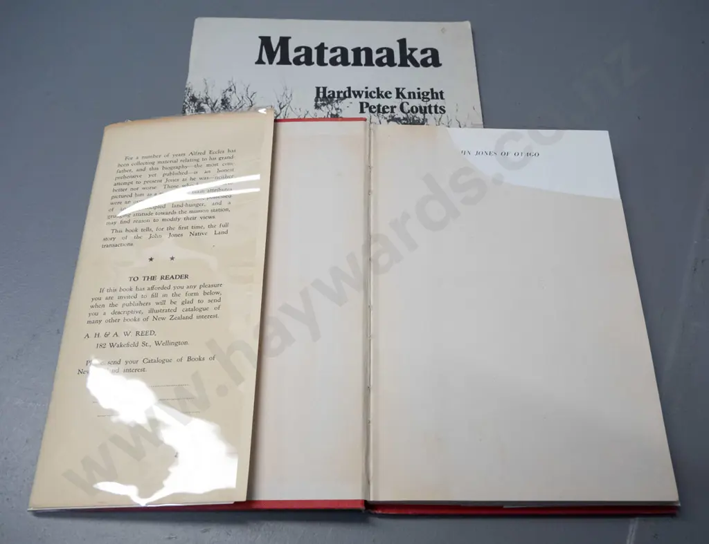 3 books - John Jones of Otago by Eccles & Reed, 1949, some damage to dust jacket and clipped page, Hardwicke Image 1++