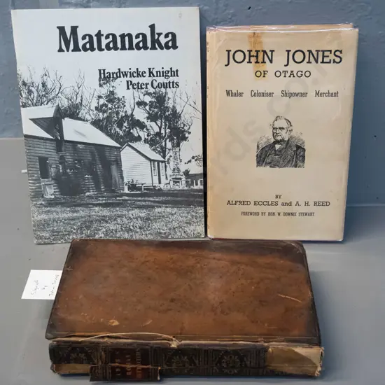 3 books - John Jones of Otago by Eccles & Reed, 1949, some damage to dust jacket and clipped page, Hardwicke