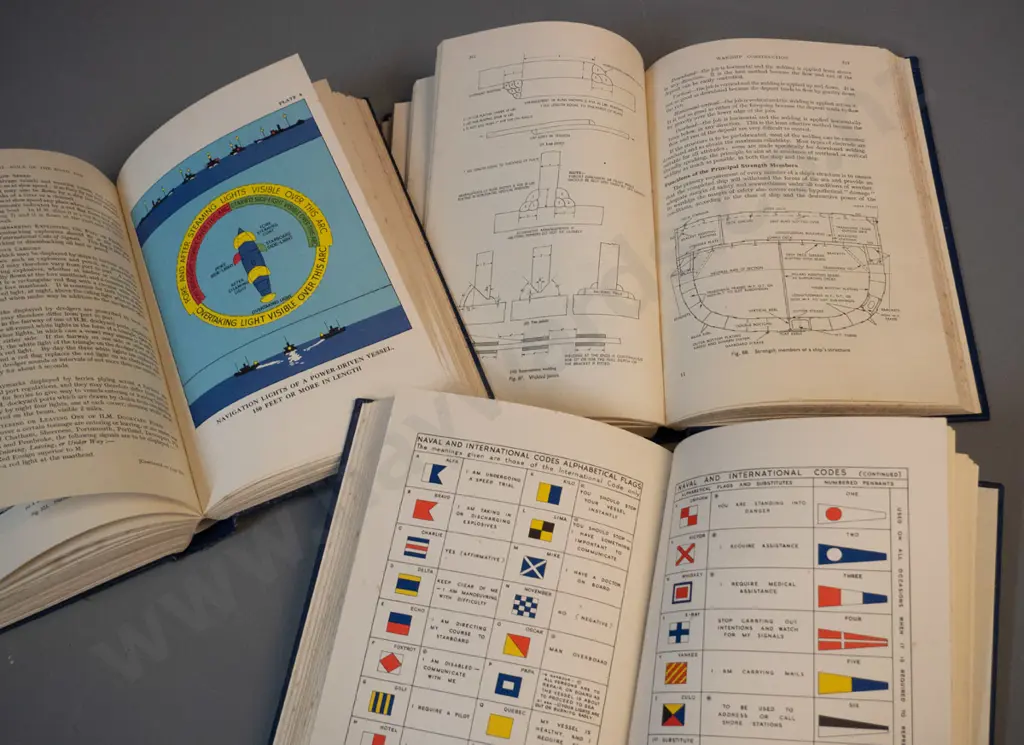 3 volumes Manual of Seamanship - 1951 edition, issued by the UK admiralty - some foxing and wear to addendum sheets, etc Image 1++