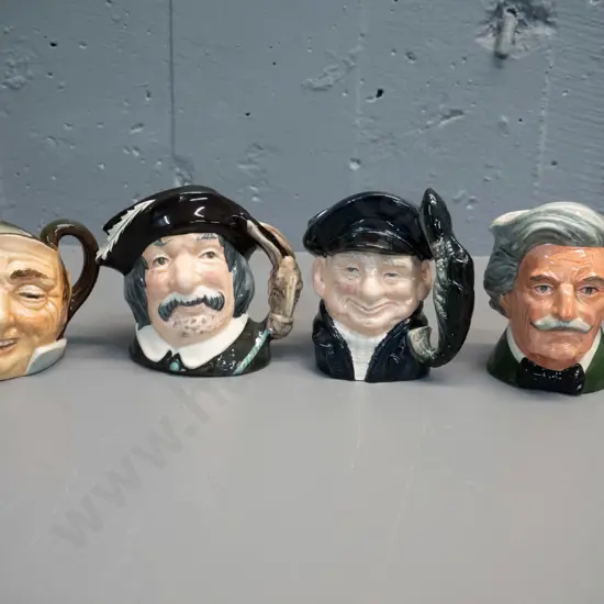 4 small Royal Doulton character jugs - lobster man, Sancho Panca H-110, Mark Twain, one other