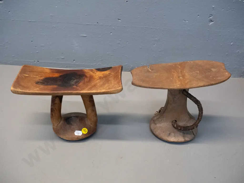 2 timber Kenyan Turkana tribe headrests or seats - approx. H-170 W-220 D-100 Image 1++
