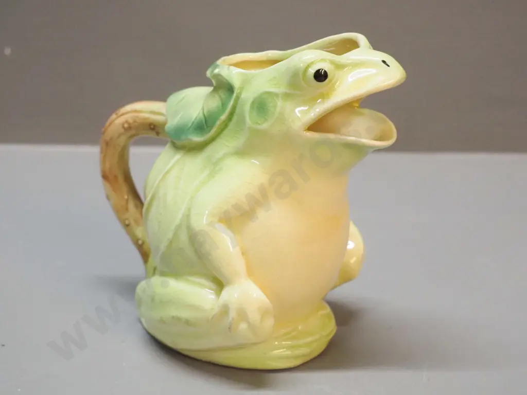 vintage frog creamer, no maker's marks, small chip near top, some crazing, spot of glaze wear to foot H-110 Image 1++