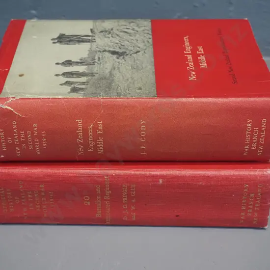 2 WWII history books - New Zealand Engineers in the Middle East, JF Cody 1961, and 20 Battalion and Armoured Regiment by