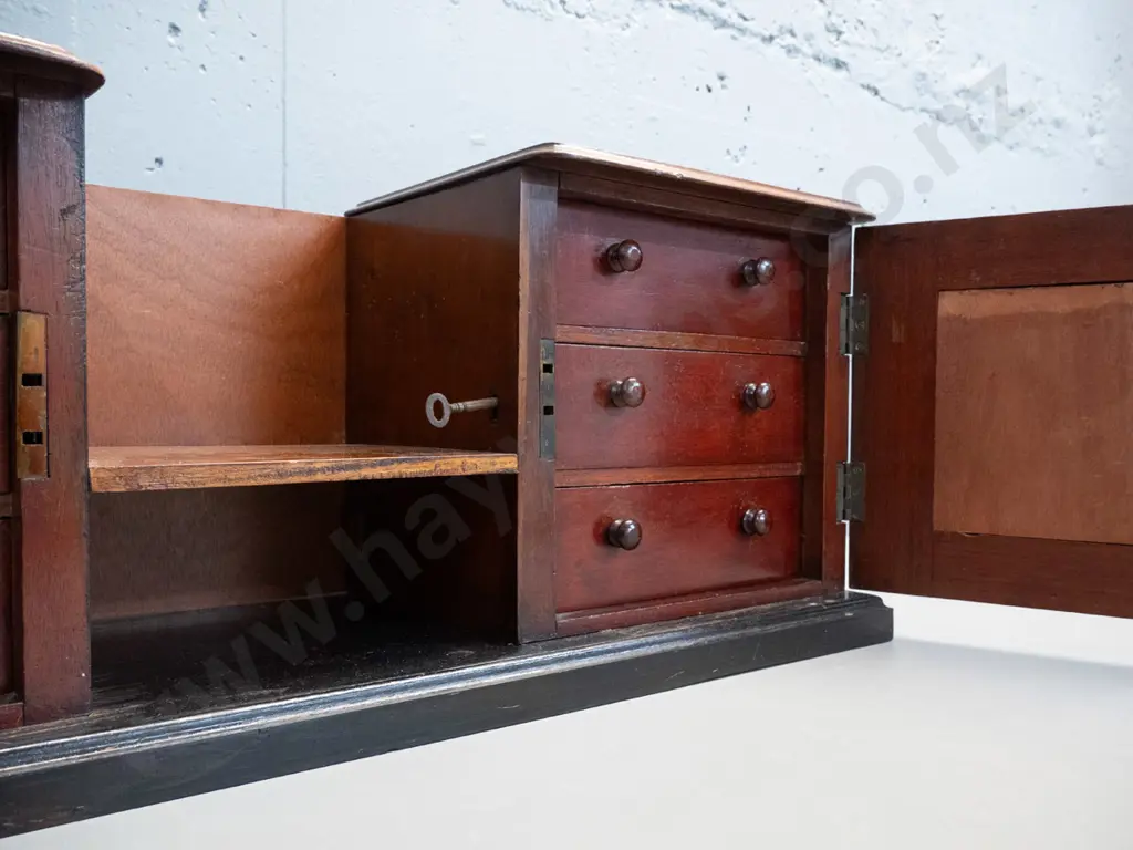 vintage kauri desk top storage cabinet with 2 doors, 6 internal drawers, has key but doesn't fit H-280 W-750 D-240 Image 1++