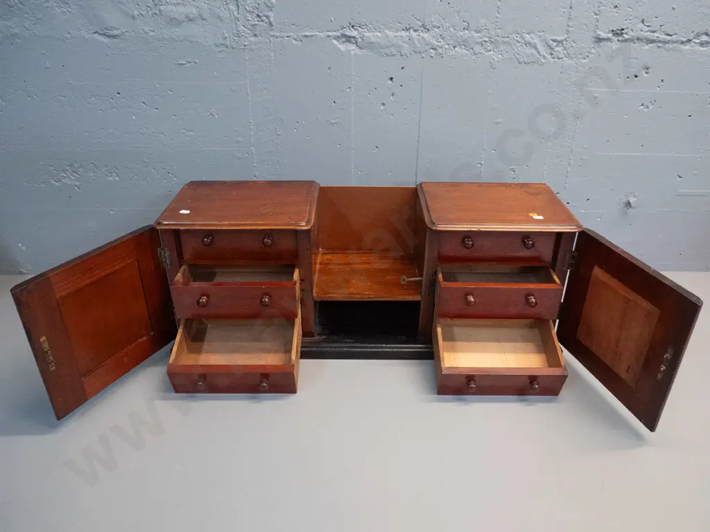 vintage kauri desk top storage cabinet with 2 doors, 6 internal drawers, has key but doesn't fit H-280 W-750 D-240 Image 1++