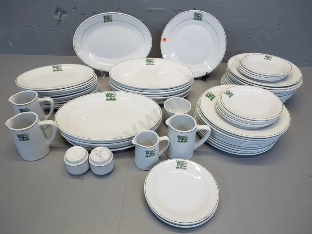 large quantity of stoneware dinnerware with Dunedin city coat of arms and motto - marked Gibpat Ultraware Australia. Image 1++