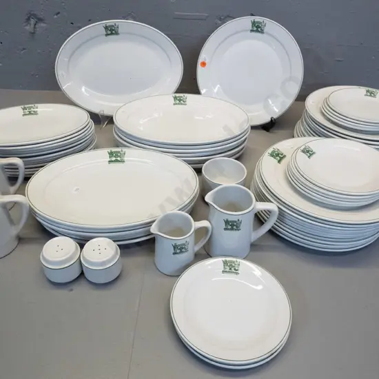 large quantity of stoneware dinnerware with Dunedin city coat of arms and motto - marked Gibpat Ultraware Australia.