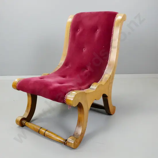 Victorian beech nursing chair in buttoned crimson velvet upholstery - frame somewhat loose H-730 W-470 D-600