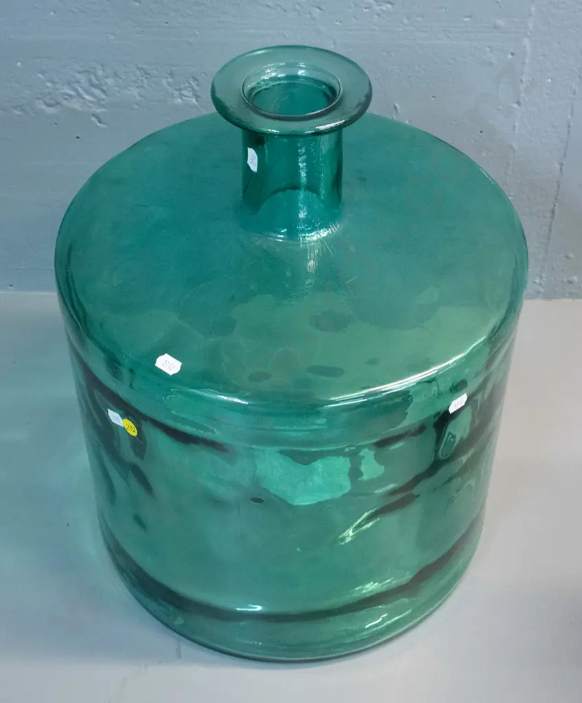 modern large green glass carboy / vase - made in Spain H-470 D-360 Image 1++
