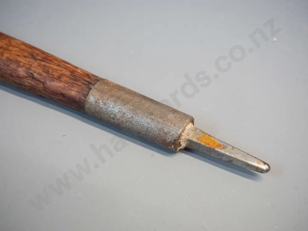 vintage timber and steel ice axe with sliding collar hand strap, marked w/ name Pete McDonald - corrosion and age wear Image 1++