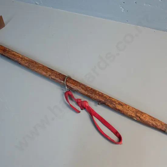 vintage timber and steel ice axe with sliding collar hand strap, marked w/ name Pete McDonald - corrosion and age wear