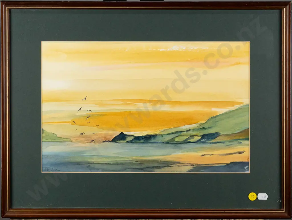 Robyn Armstrong -framed watercolour - coastal scene H-225 W-360 Image 1++