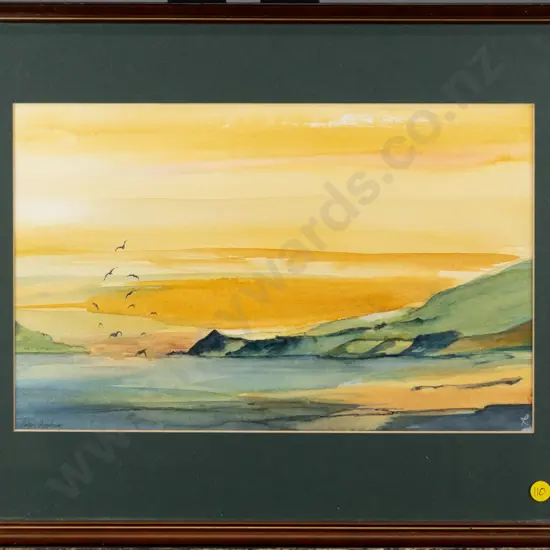 Robyn Armstrong -framed watercolour - coastal scene H-225 W-360