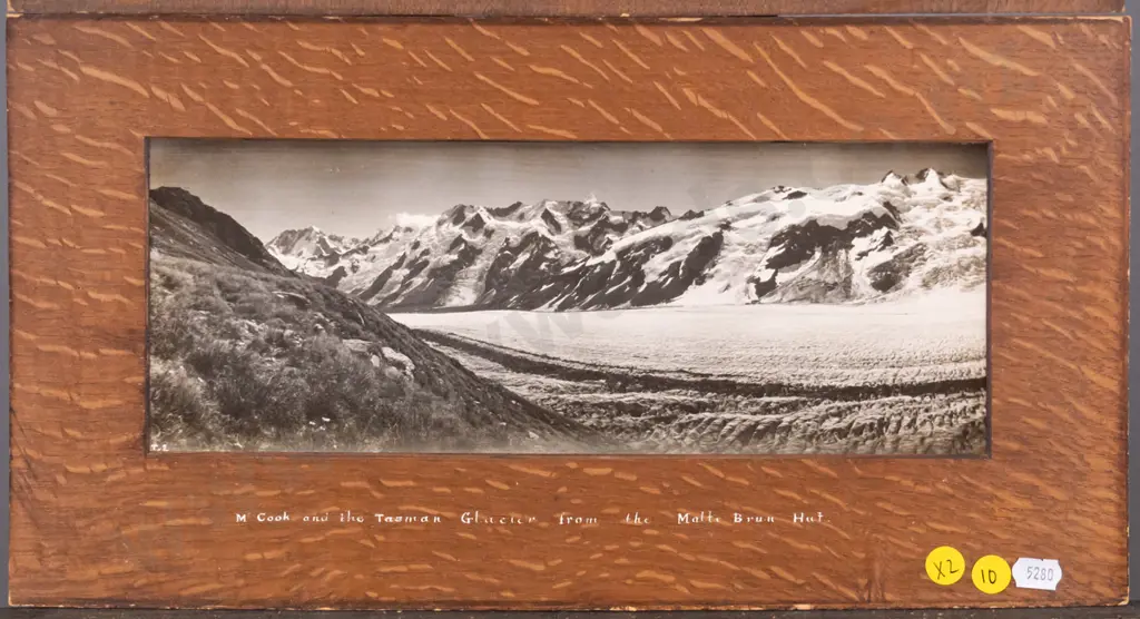 2 framed vintage black and white scenic photographs - Godley Glacier, Mt Cook & Tasman Glacier (some aging) Image 1++
