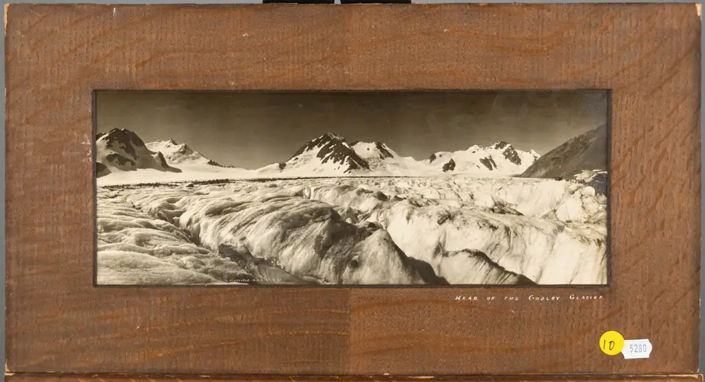 2 framed vintage black and white scenic photographs - Godley Glacier, Mt Cook & Tasman Glacier (some aging) Image 1++