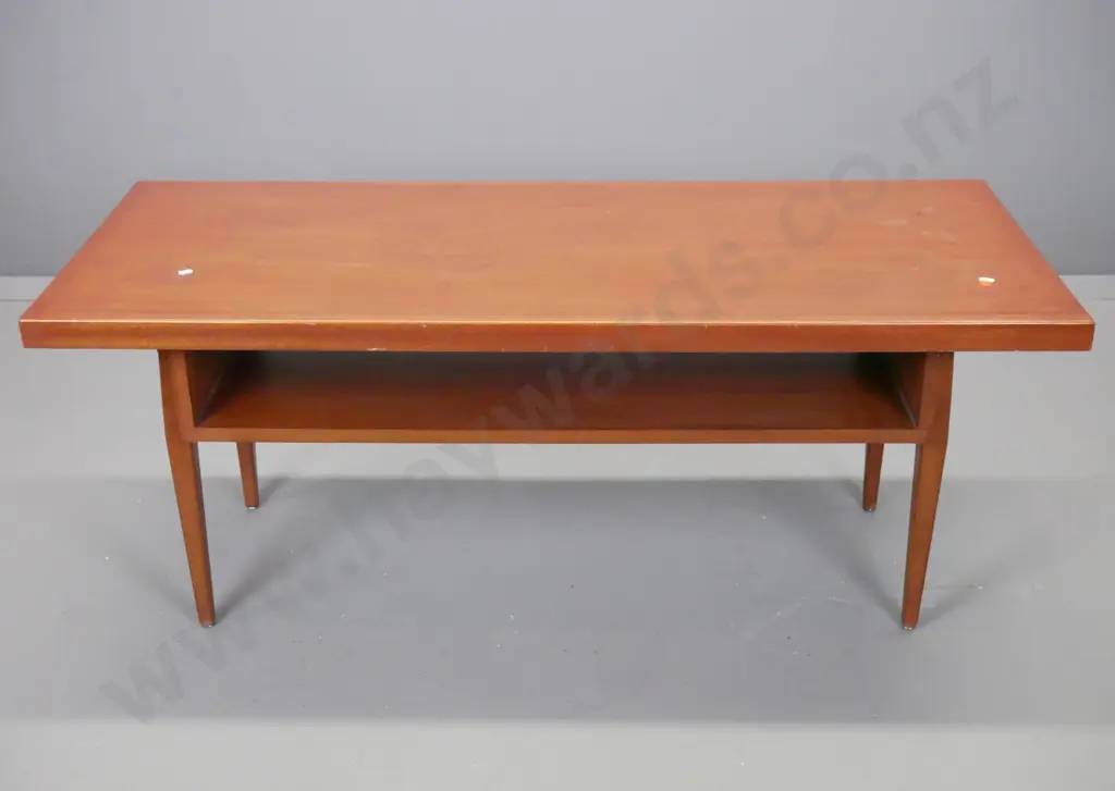 retro mahogany coffee table with framed magazine shelf in square tapered legs H-500 L-1230 W-510 Image 1++