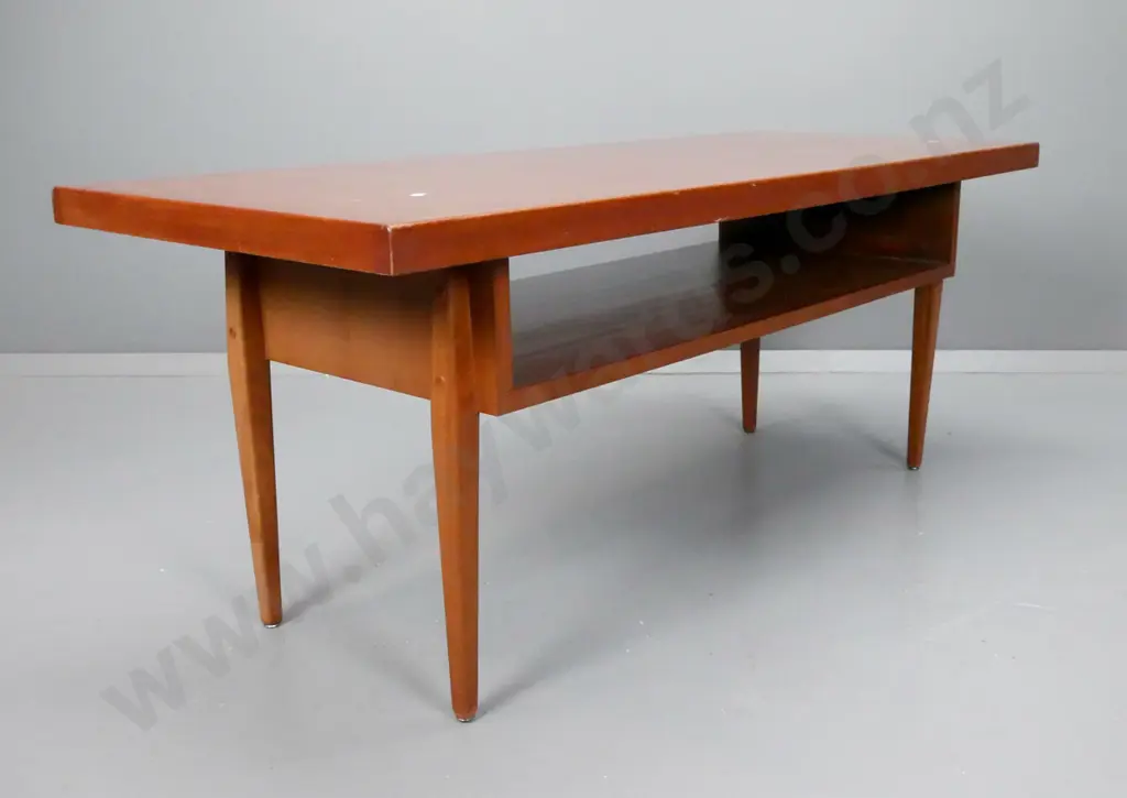retro mahogany coffee table with framed magazine shelf in square tapered legs H-500 L-1230 W-510 Image 1++