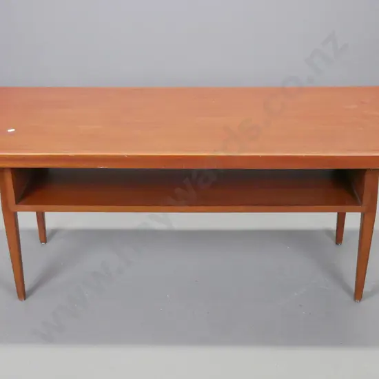 retro mahogany coffee table with framed magazine shelf in square tapered legs H-500 L-1230 W-510