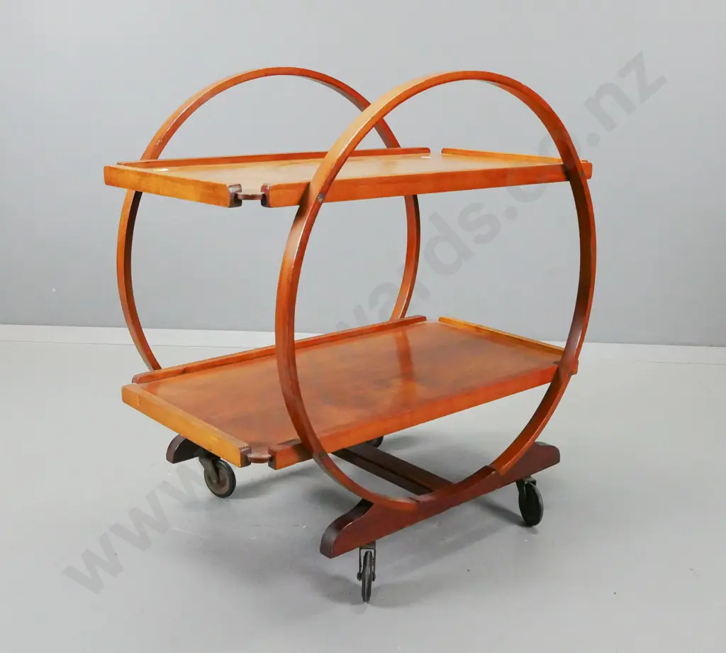 deco mixed timber beech & rimu hoop side 2-tier tea trolley H-740 L-730 W-450 Image 1++
