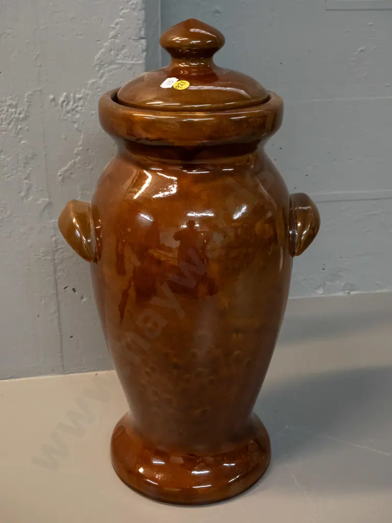 large Benhar? pottery handled lidded urn H-480 Image 1++