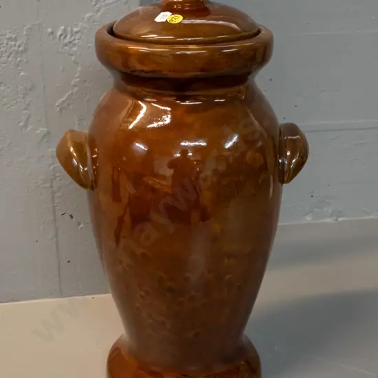 large Benhar? pottery handled lidded urn H-480