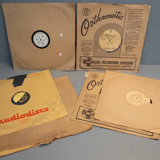 6 vintage 1940s large 33.3 RPM records - radio transcriptions including HMS PInafore, NBC American familiar music etc. -