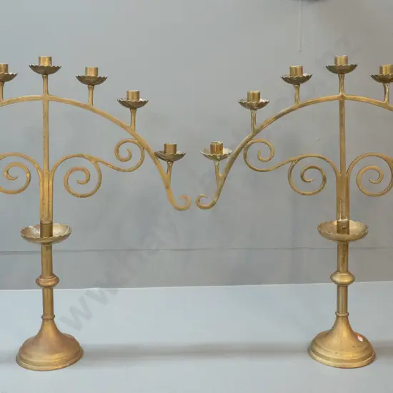 pair of large 7-candle ecclesiastical style candle holders - some age wear & wax residue H-620 W-580