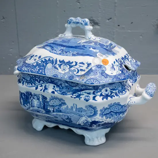 Spode blue & white "Italian" pattern large lidded soup tureen H-260 L-350