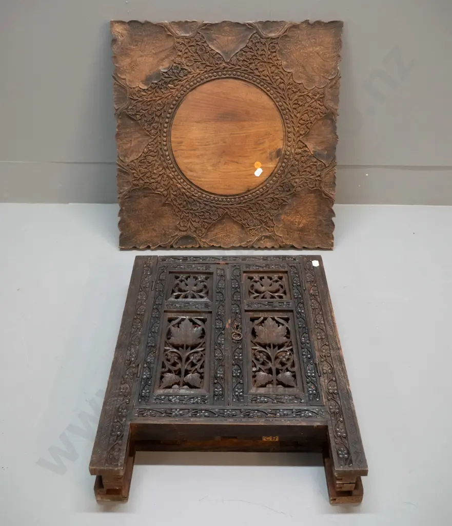 Indian or middle-eastern carved & fretted hardwood collapsible 2-door cabinet H-480 W-460 D-460 Image 1++