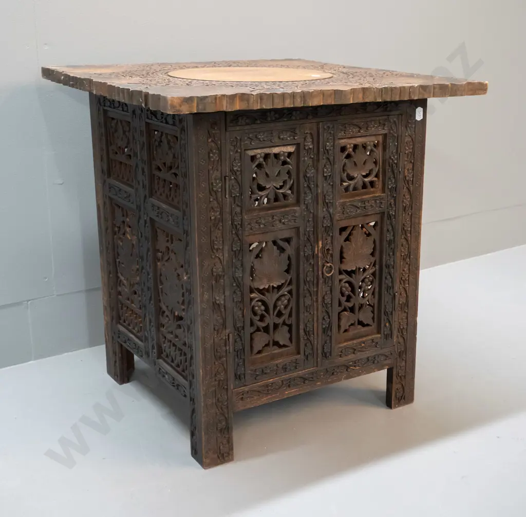 Indian or middle-eastern carved & fretted hardwood collapsible 2-door cabinet H-480 W-460 D-460 Image 1++
