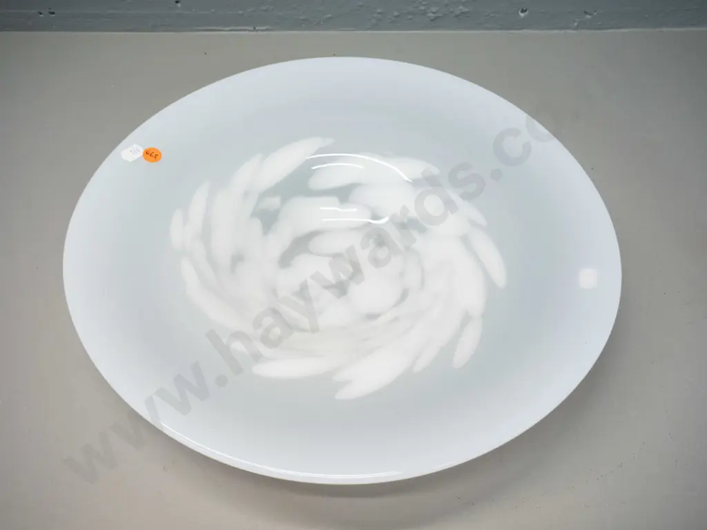 art glass mottled white large shallow bowl D-380 Image 1++