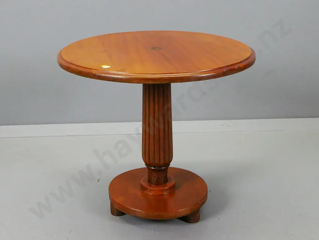 small round mixed timber coffee table made from vintage furniture parts on 3 round feet H-480 D-520 Image 1++