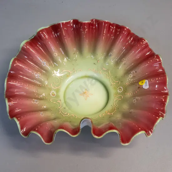 vintage hand blown multi-colour and milk glass frilled bowl H-240 L-340