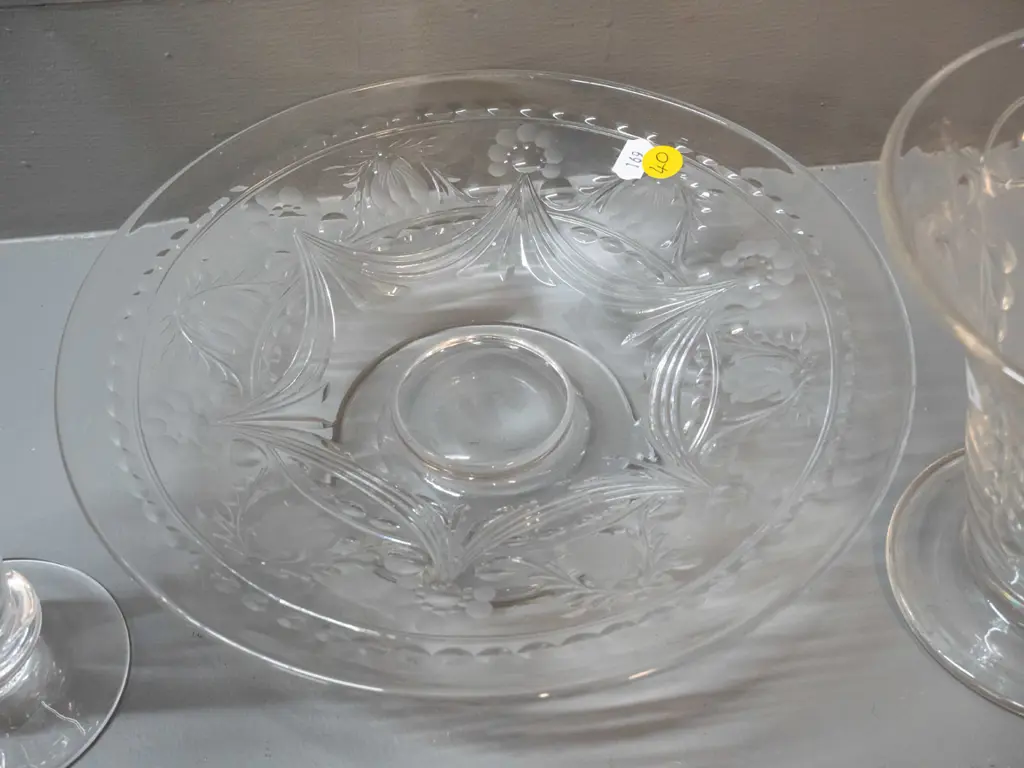 cut crystal comport and 2 vases - Stuart trumpet shape and other 2 Webb-Corbett. Large vase H-150 D-55 Image 1++