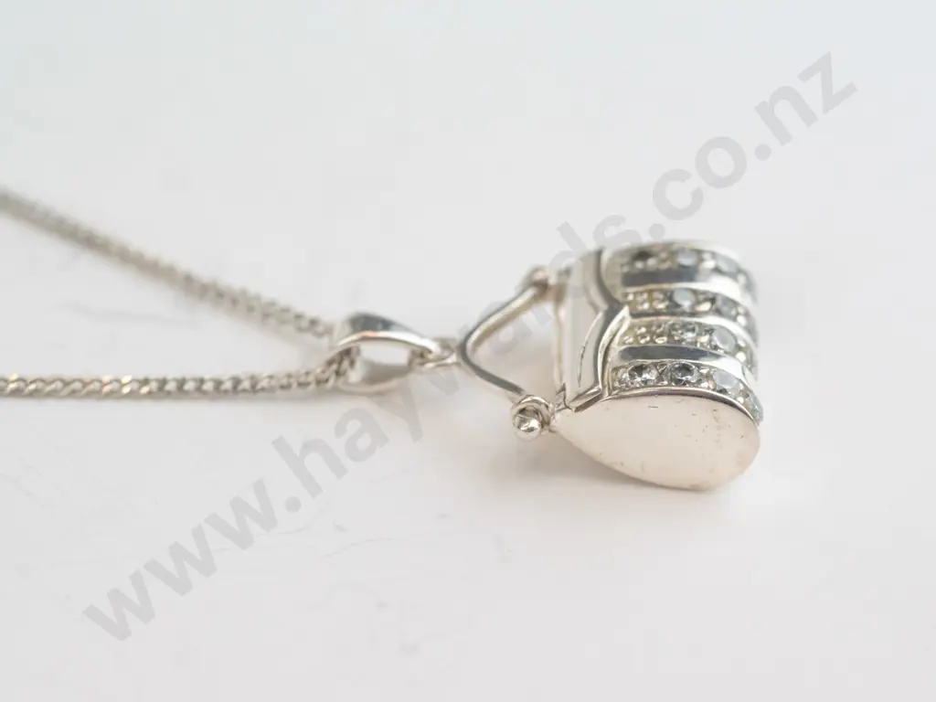 silver necklace handbag with CZs all stamped 925 Image 1++