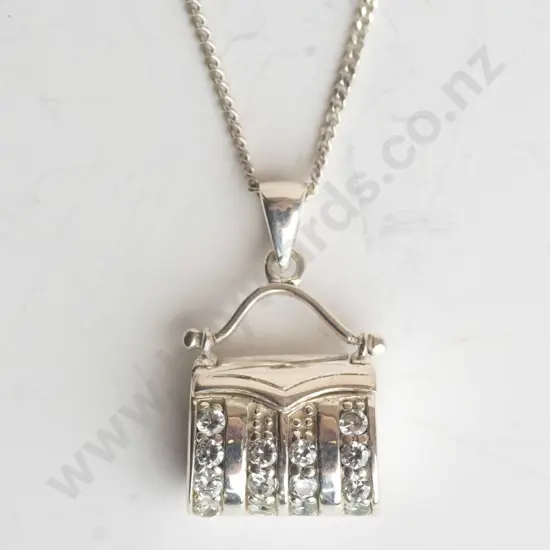 silver necklace handbag with CZs all stamped 925