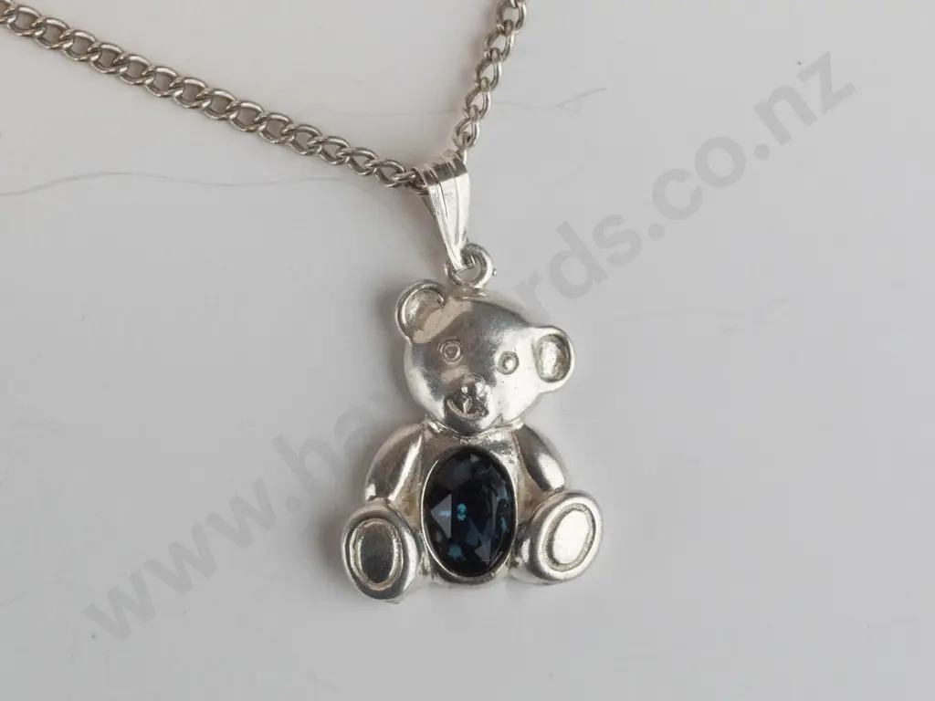 silver teddy bear necklace with stone stamped 925 stamped sterling Image 1++