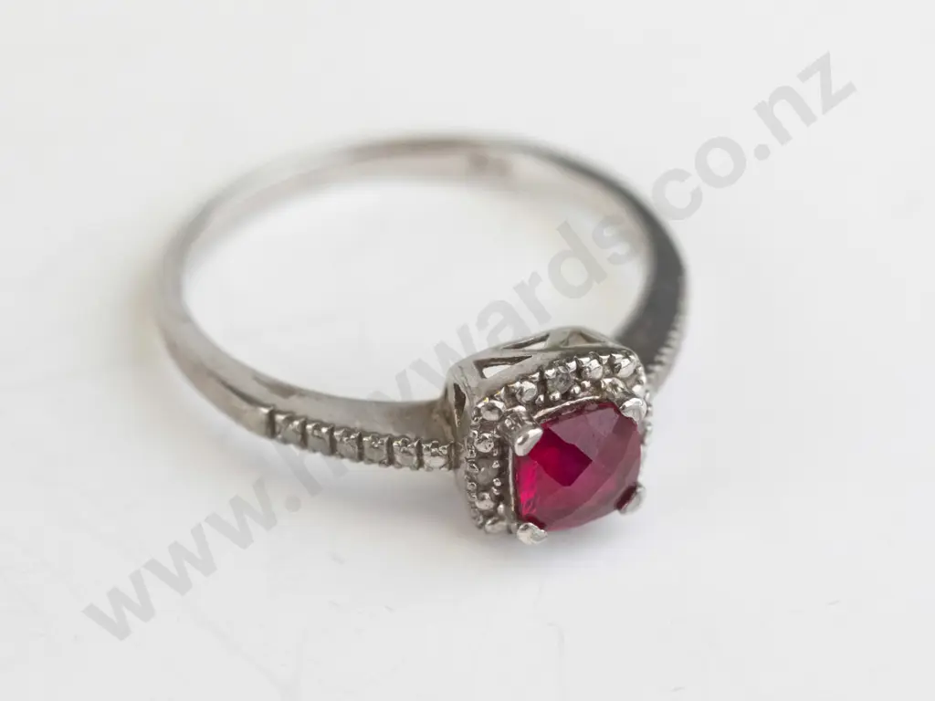 red stone & cz ring stamped 925 Image 1++