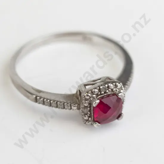 red stone & cz ring stamped 925