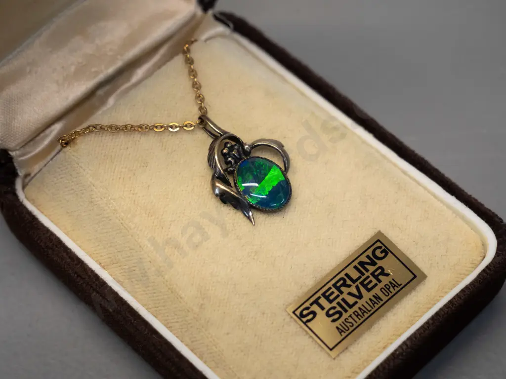 opal necklace stamped stg sil Image 1++