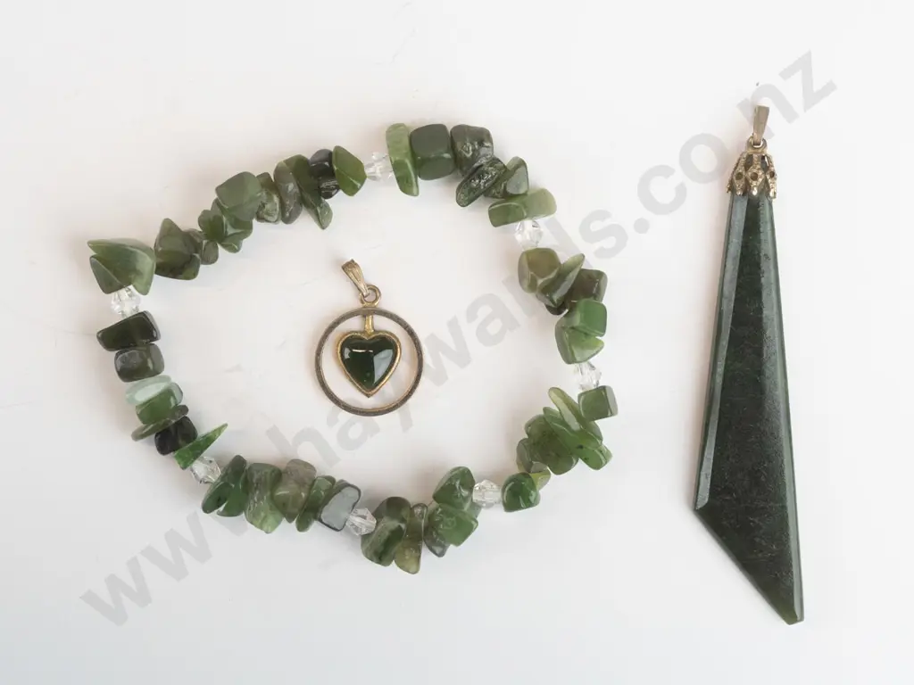 greenstone bracelet, pendant [no chain] & heart shaped necklace [no chain] Image 1++