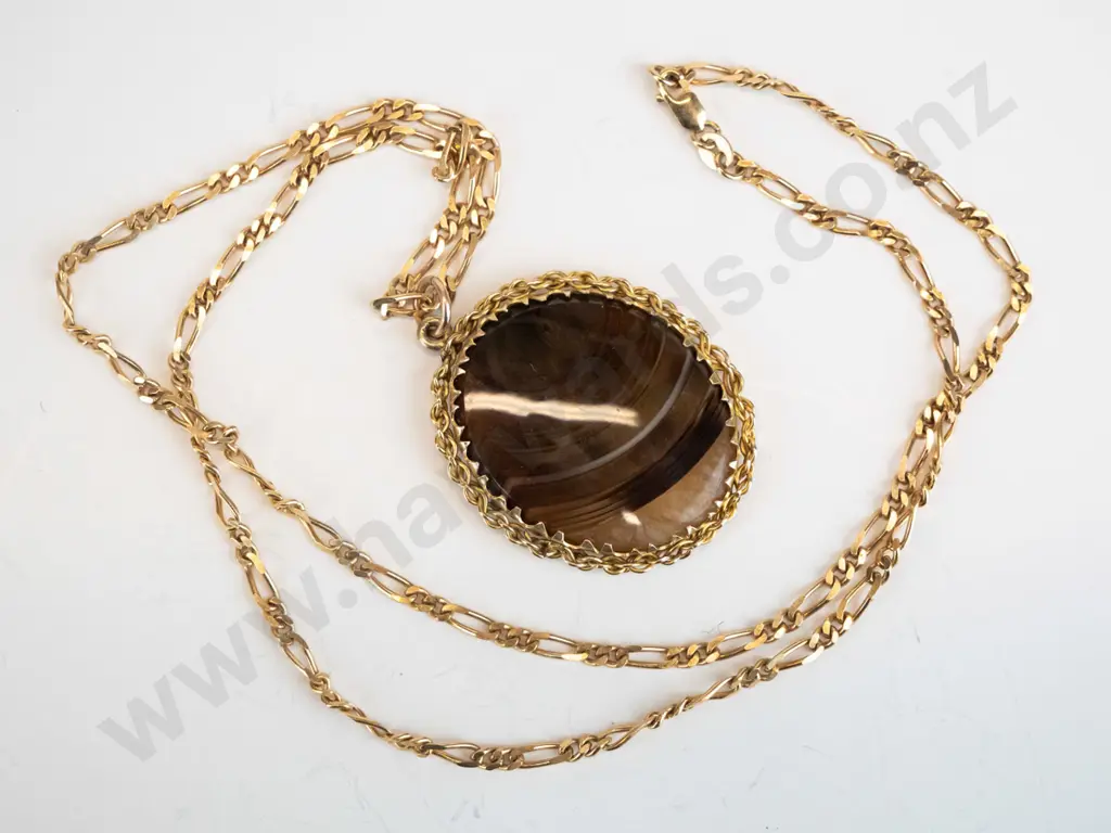 brown stone pendant chain stamped 375 Image 1++
