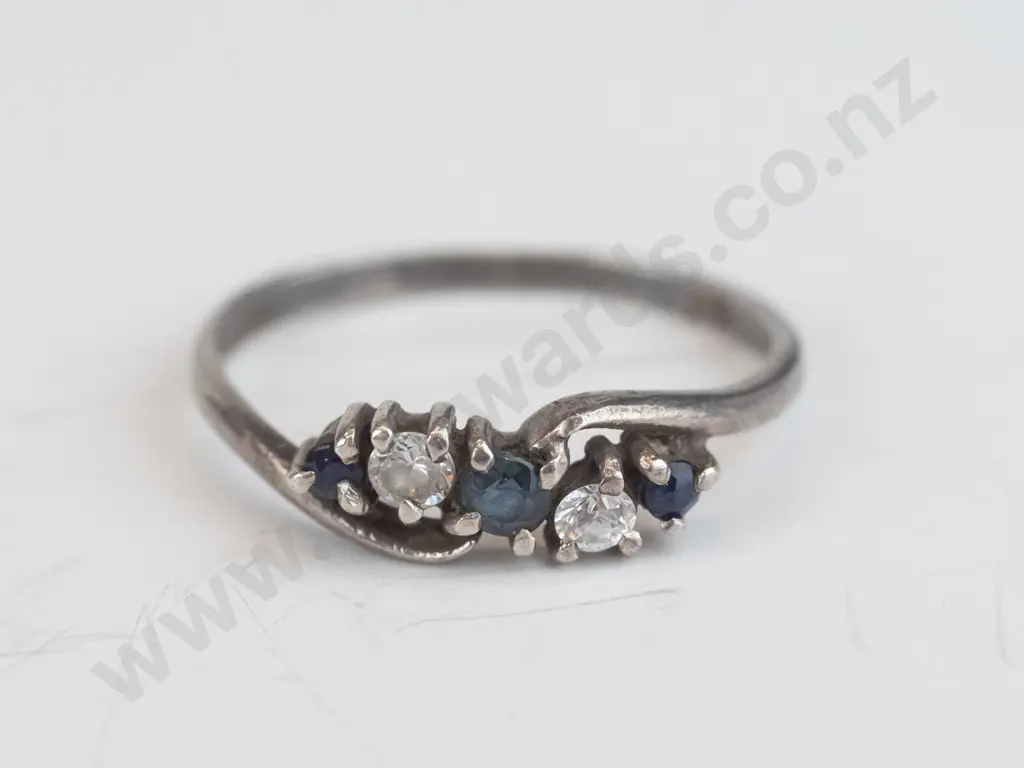 silver sapphire & cz ring stamped stg sil Image 1++