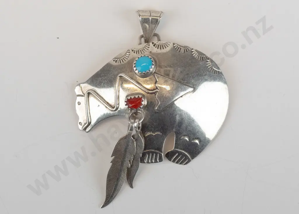 silver polar bear with fish pendant stamped sterling no chain & pair of silver earrings stamped 925 Image 1++