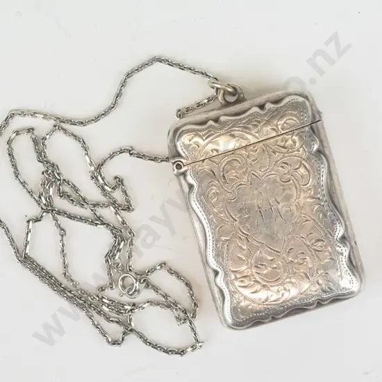 silver vesta box & chain stamped anchor lion R