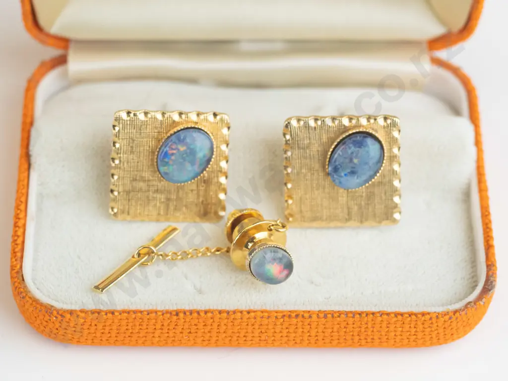 opal cufflinks & matching tie pin Image 1++