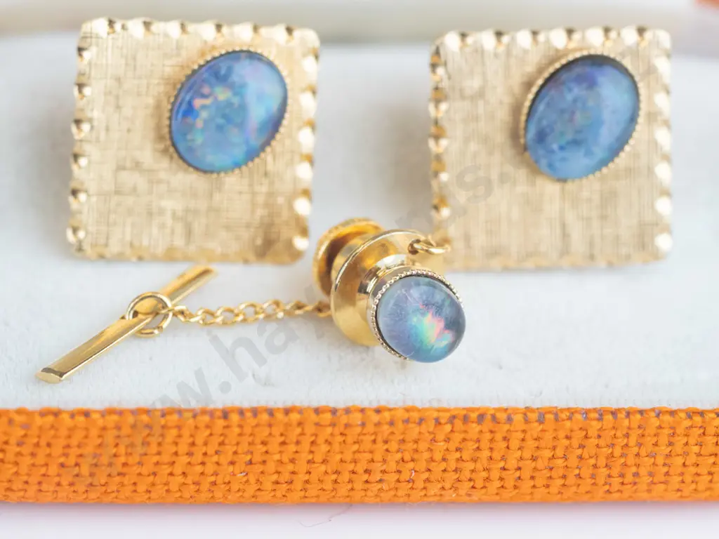 opal cufflinks & matching tie pin Image 1++