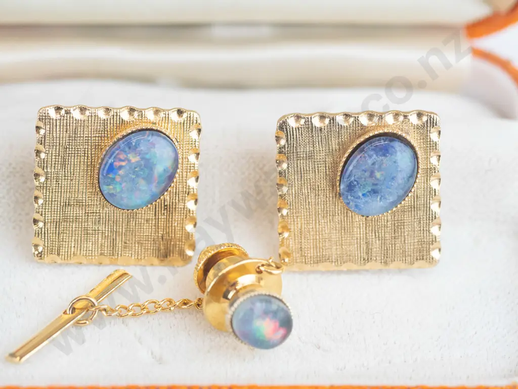opal cufflinks & matching tie pin Image 1++
