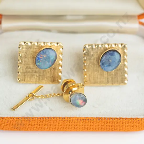 opal cufflinks & matching tie pin