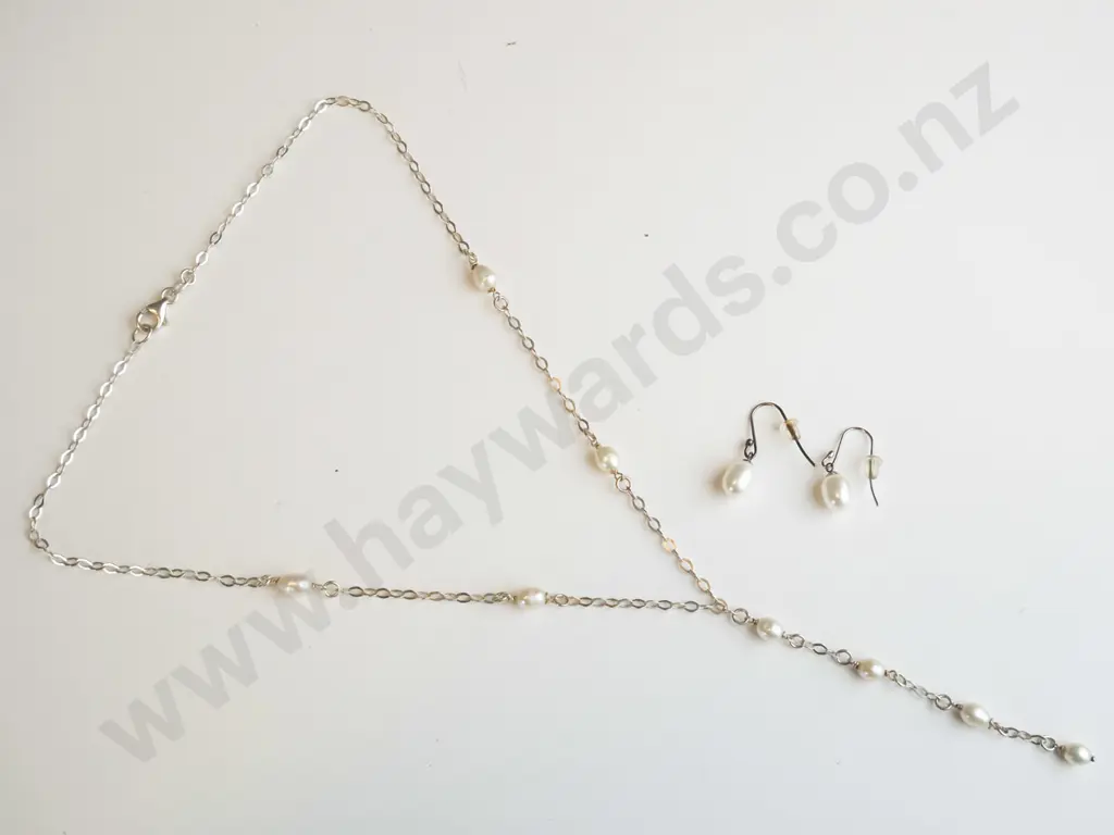 drop pearl necklace & earrings stamped 925 Image 1++